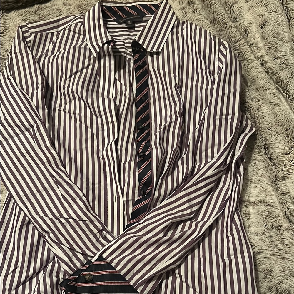 Brooks Brothers Black and White Dress Shirt Vertical Stripes